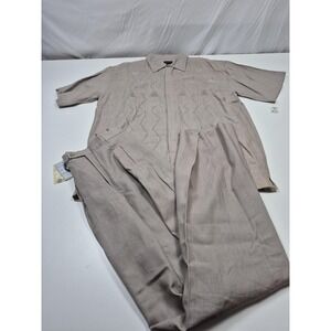 Prestige Shirt Men's 3XL Beige Linen Embroidered Button Up Pants 40x36Set